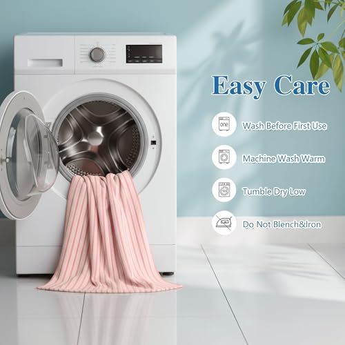 Image of Cortina Stripe Printed Towels for Bath (70 x 140 cm) 380 GSM Microfiber, Ultra Soft, Highly Absorbent & Quick Dry for Gym, Beach & Bathroom Towels for Men, Women & Kids (Pink Small Stripe)