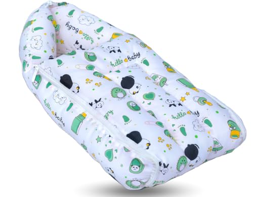 Image of Baby Bed, Sleeping Bag & Carry Nest Cotton|3 in 1 Convertible Portable Bassinet-Nest|Unisex New Born Sleeping Bed for 0-6 Months (Panda Green)