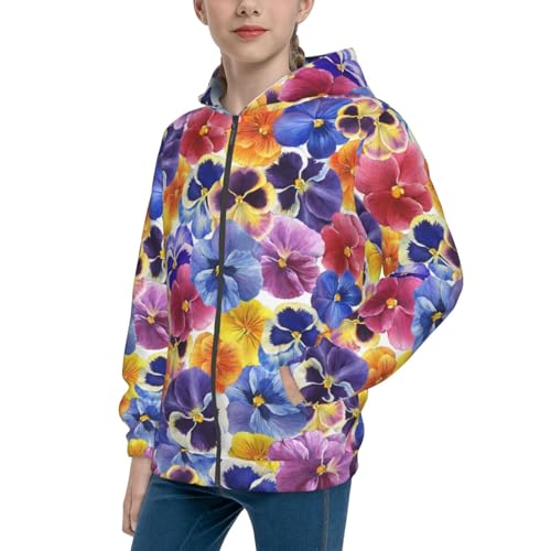 The Garden Tricolor Pansy Flower Kids Pullover Hoodies Boys Zip Up Sweatshirts Girls Athletic Clothes with Pocket