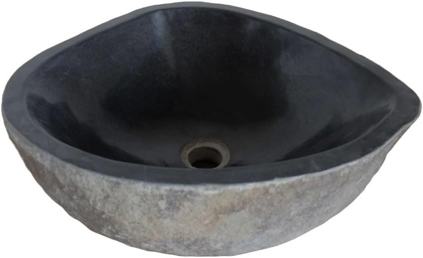 Eden Bath Galet Nobu Boulder Round/Oval Vessel Sink, Painted Black Stone with Natural Exterior