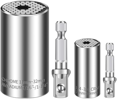 Universal Socket Set (11-32mm 7-19mm) Super Socket for Unscrew Any Bolt Multi-Function Universal Wrench Tool Kit with Power Drill Adapters Gifts for Men, Father/Dad, Husband, DIY Handyman 4PCS