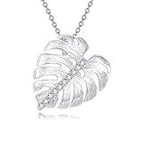 EKJQB Monstera Leaf Pendant Necklace With Lab Created Diamond, Hawaiian Tropical Plant Jewelry In s925 Sterling Silver, Unique Birthday Gift For Women