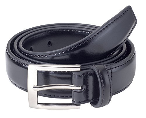 Sportoli Mens Classic Stitched Genuine Leather Uniform Belt - Black (48)