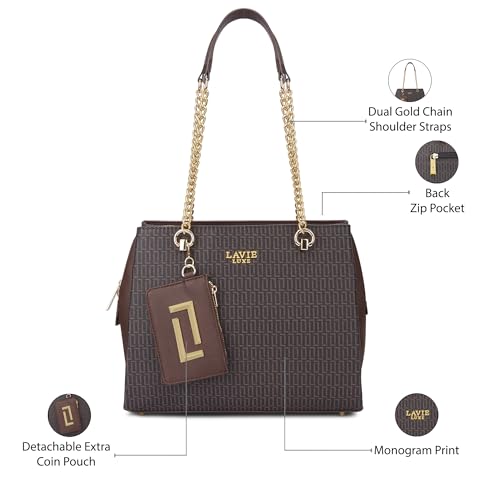 Image of Lavie Luxe Women's Monogram Ashley Satchel Bag | Satchel Handbag For Work | Ladies Purse | Stylish Shoulder Bag | Gift For Women