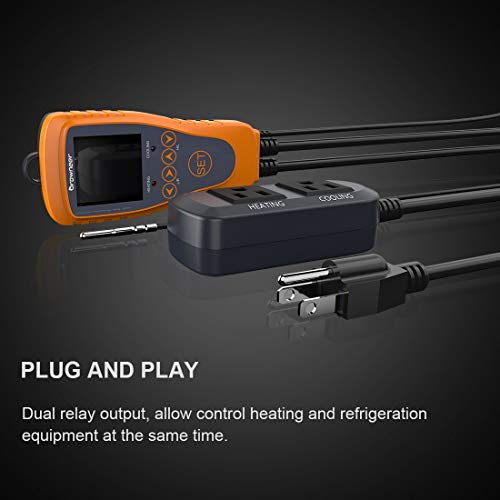 [Upgraded] GROWNEER LCD Digital Thermostat Temperature Controller 2-Stage Outlet Heating and Cooling - 1100W, -40~248℉, with Sensor for Fermentation Grow Tent HVAC Equipment Seedling Heat Mat