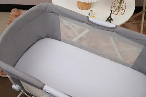 Muslin Bassinet Sheets 29\"x 14\" for Chicco LullaGo Anywhere, Baby Bjorn Cradle and Other Same Size Mattress Pad, Snuggly Soft 100% Cotton 2 Pack, White and Grey - Thumbnail 5