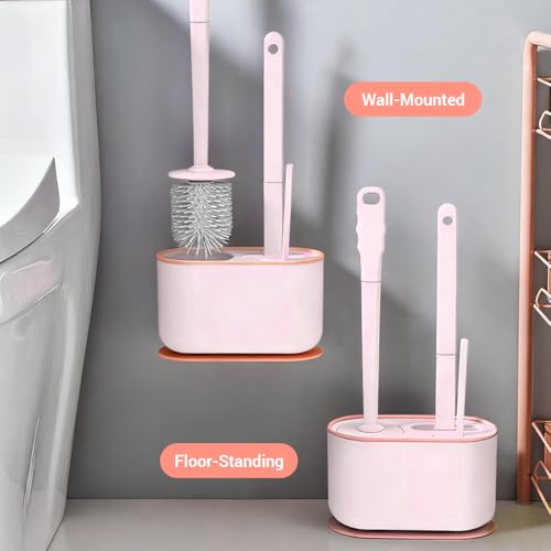 Image of Toilet Brush Set, Bathroom Accessories, Toilet Bowl Cleaners, Deep Cleansing Multifunctional Hanging Toilet Brush Set for Bathroom(Cherry Blossom Pink)