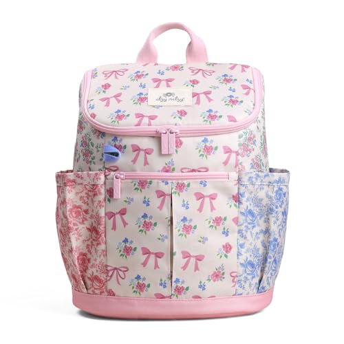 Itzy Ritzy Toddler & Kids Backpack - Lightweight Preschool & Elementary School Bag with Padded Straps Trolley Sleeve 2 Side Pockets Tablet Sleeve & Name Label (Ribbons & Roses)