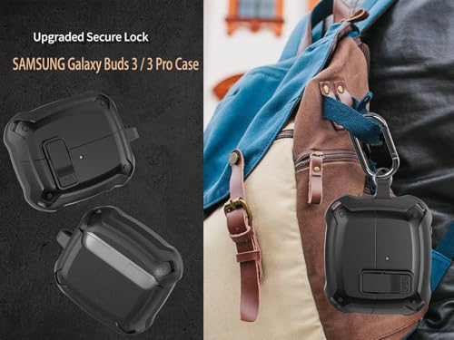Image of Galaxy Buds 3 Pro /3 /3 FE Case Cover with Secure Lock Clip, Shockproof Samsung Galaxy Buds3 /3 Pro 2024 /3 FE 2025 Protective Hard Cover Shell with Carabiner&Cleaner kit for Men Women, Black