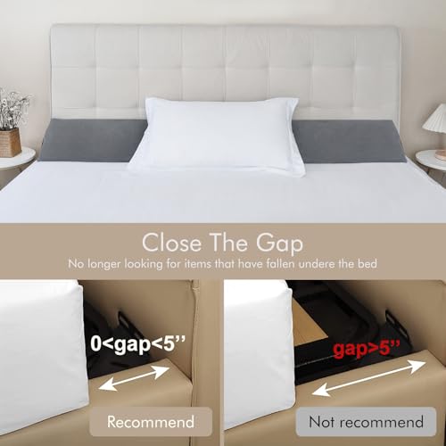 Image of Vekkia Bed Wedge Pillow for Headboard, Bed Gap Filler(0-5 inch) for Gap Between Mattress and Headboard /Wall, Prevents Pillows & Items from Falling, Dual Pocket, Washable Cover, Full, Gray, 54 inchx10 inchx6 inch