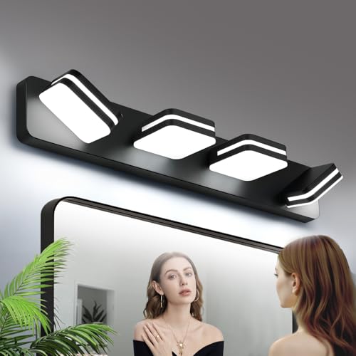 360° Rotate LED Dimmable Bathroom Vanity Light Fixtures, 1600LM Acrylic Matte Black Vanity Lights for Bathroom, Modern Wall Lighting Fixtures Over Mirror Kitchen Hallway (Natural White Light 5000K)