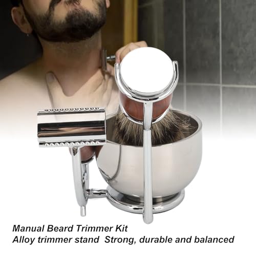 4 in 1 Men's Shaving Set, Shaving Brush and Bowl Shaving Brush Set, Men's Old Fashioned Razors Set Beard Care Set, Beard Brush Beard Trimmer Trimming Soap Bowl Beard Trimmer Stand - Image 4