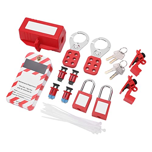 Natudeco Electrical Lockout Tagout Kit Universal Circuit Breaker Safty Padlock Loto Tags Hasps Set with Carrying Bag for Industrial Station Chemical