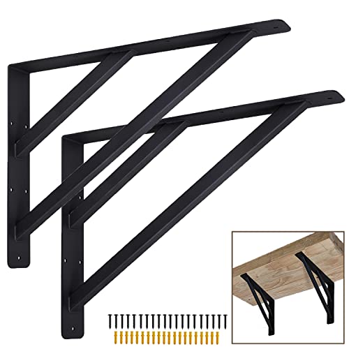 Wdwlbsm 2Pcs Heavy Duty Shelf Bracket Countertop Support Brackets 16"X12" Wall Mounted Floating Shelf Bracket,Solid Fireplace Metal Brackets For Shelves For Tops Cabinetry Table Work Bench #TOP5
