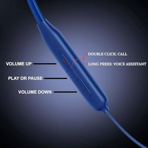 Image of Z2 Bluetooth Neckband Headphones, Black, 52 Hours Playtime, Wireless, Built-in Mic, Voice Assistant Bluetooth Headphone (Blue)