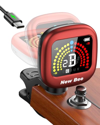 Image of New bee Guitar Tuner Rechargeable, Color Screen Clip On Tuner (Red, 1 Pack)