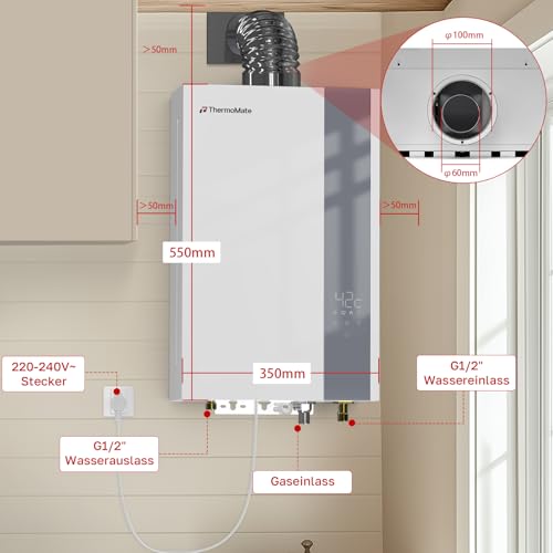 Thermomate Scaldacqua A Gas Eco A Camera Stagna 12 Litri, Erp/Basso Nox Indoor Scaldabagno A Gas Butano/Propano, 28-50 Mbar, Scaldacqua A Gas Per Cucine E Bagni - 7