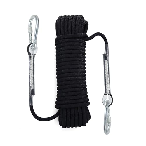 Kletterseil Outdoor-Seil Sicherheitsseil 10m, Statisches Seil Hochfestes Geflecht Nylon im Freien Rettungsseil mit 2 Karabiner, Feuerrettungs-Fallschirm-Seil für Arbeiten in der Höhe Abseilen Sport