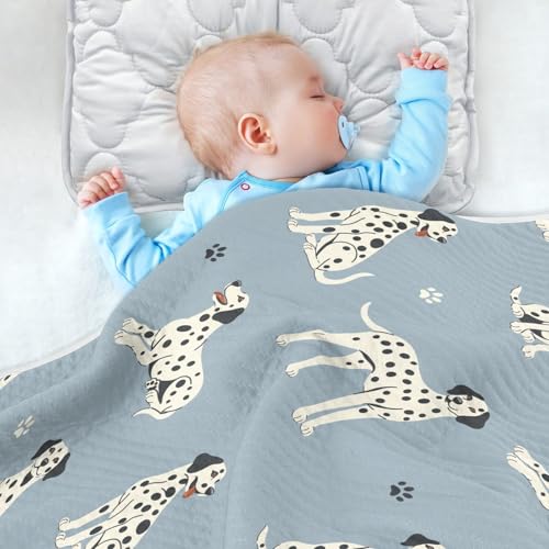 Image of Dalmatian Dogs Paw Gray Blue Baby Swaddle Blanket for Boys and Girls, Muslin Baby Receiving Swaddle Blanket, Soft Cotton Nursery Swaddling Blankets for Newborn Toddler Infant