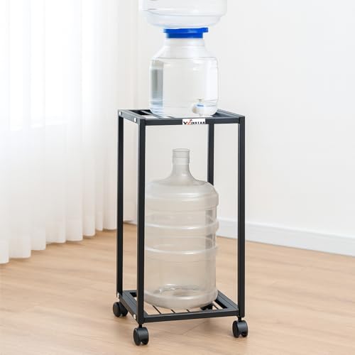 Image of WINSTAR Premium 2-Tier Metal Water Dispenser Stand for 20~25 Litre Bottle, Cans Or Jars with Lockable Wheels | Heavy Duty Multifunctional Metal Frame Cart | (Black)