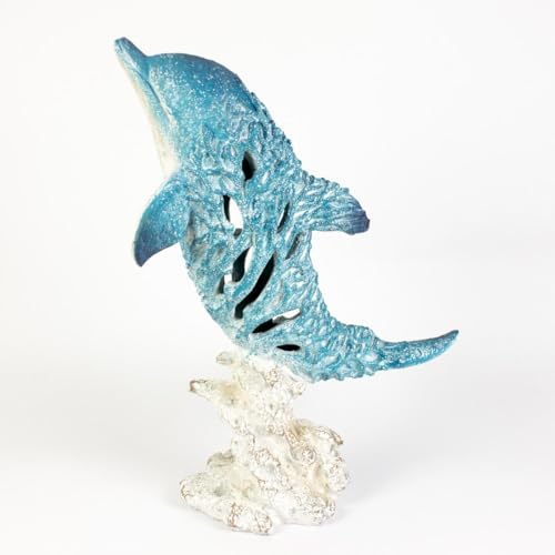 Dauphin résine bleu blanc 37 cm Nauticalia statue decorative marine