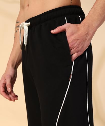 Image of POCKMAN Men Black & White Curve Pipping Wide Leg Comfort Joggers