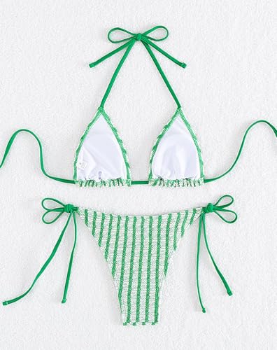 Women's Striped Halter Bathing Suit High Waisted Triangle Colorblock Swimsuit Bikini Set2