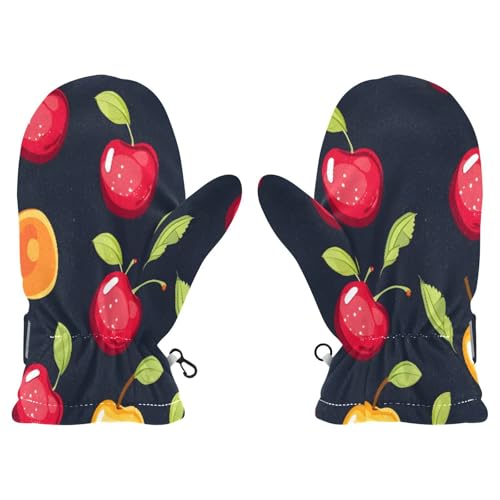 Kid's Winter Gloves Children Warm Gloves Red Yellow Apples for Boys Girl Age 4-6 Years