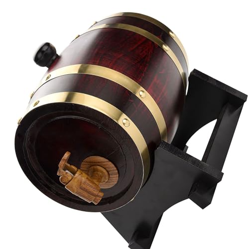 Barril de Vino de Roble, Soporte de 1.5 Litros, Mueble para Beber Hecho a Mano con Grifo Dosificador Fácil, Barril de Cerveza, Barril de Madera de Roble (1.5L)