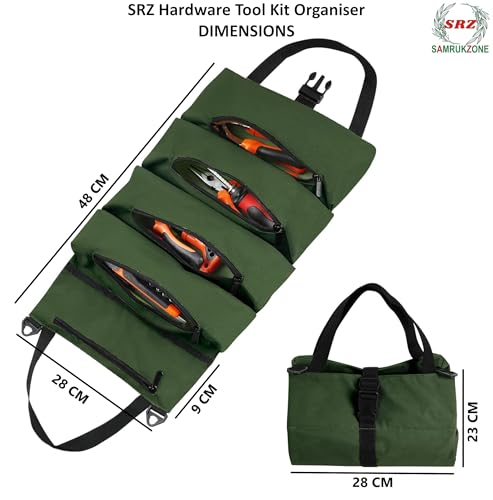 Image of SRZ Tool Kit Storage Organiser for Home Car Tool Bag, Gardening Accessories, Electrical Tools (5 Pockets, ONLY BAG NO TOOLS) (GREEN)