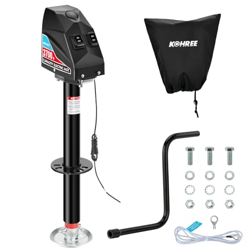 Kohree Electric Trailer Jack 3700lbs, Heavy Duty RV Electric Power Tongue Jack for Travel Trailer A-Frame Camper, with Manual Crank Handle & Weatherproof Jack Cover, 22' Lift, 12V DC with Wiring