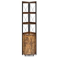 SFAREST 6-Tier Corner Bookcase, Wooden Display Storage Cabinet with Adjustable Shelf & Anti-tipping Device, Home Office Shelving Organizer Unit for Living Room Bedroom Bathroom (Rustic Brown)