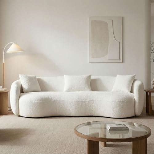 Modern Curved Sofa Couch,93.6" Mid-Century Curved Back Comfy Boucle Fabric