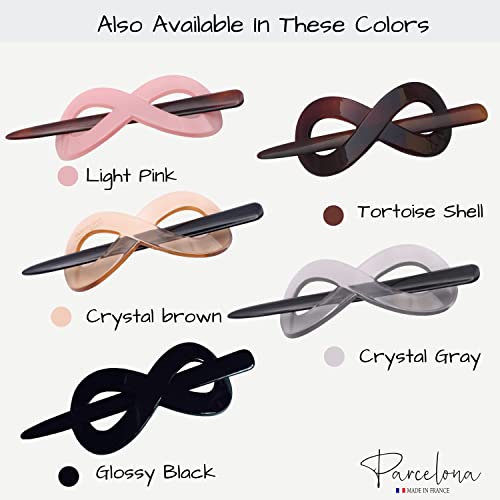 Parcelona French Infinity Medium 3 1/2" Celluloid Metal Free French Hair Slider Pin Thru Barrette Clip With Stick For Women Hair Accessories Bun Cover For Women Ponytail Strong Hold No Slip Grip Fashion Durable Styling, Made In France (Light Pink) #TOP3