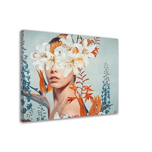 Portrait sans visage floral en toile encadrée de 50 x 70 cm