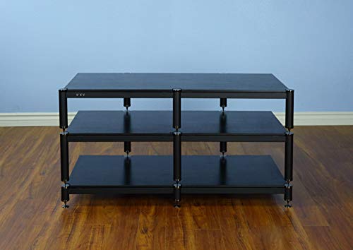 VTI BL503BB - 3 Shelf Audio Rack TV Stand up to 50" TVs with Black Frame, Black Cap/Spikes and Black Shelf.