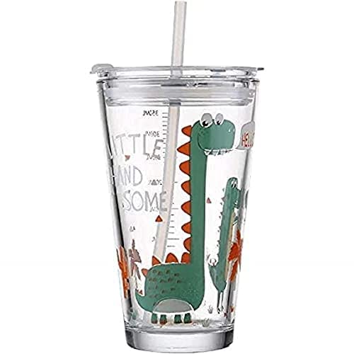 Shivaaro Cartoon Printed Milk Glass Sipper Mug Jar with Silicone Straw and Lid - Measuring Scale Drinking Cup for Kids Boys and Girls Perfect for Milk,Juice,Coffee 400 ML (1)