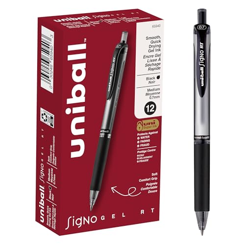 Image of uniball Signo RT Gel Pens, Medium Point (0.7mm), Black, 12 Pack