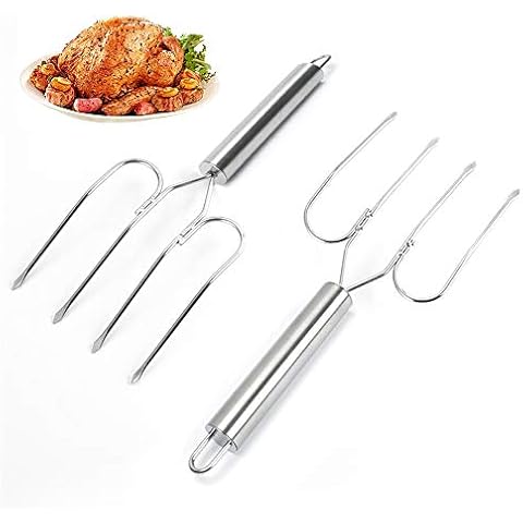 TLIOCAS Thanksgiving Turkey Lifter Serving Set,Stainless Steel Poultry Roast Forks,BBQ Meat Fork Durable Turkey Forks Set of 2 Cover