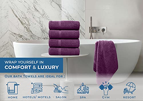 Dan River 100% Cotton Bath Towels Set - Pack Of 4, Soft, Machine Washable, Durable & Highly Absorbent For Daily Use At Home, Pool, Gym, Bathroom, Hotel Or Spa | Purple - 27"X54" | 600 Gsm #TOP4