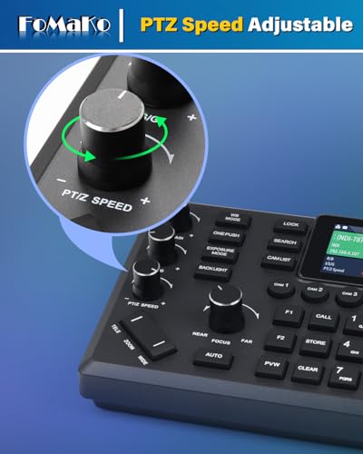FoMaKo KC608 Pro NDI PTZ Controller (Black) - PoE, LCD Screen Preview, 4D Joystick, NDI License Included, for Church Live Streaming & Education
