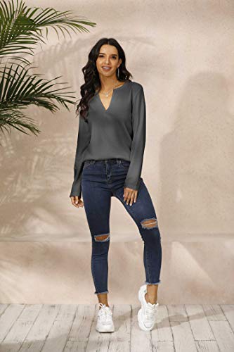 Image of Famulily Womens Long Sleeve Tshirt V Neck Loose Fit Soft Waffle Knit Thermal Tops