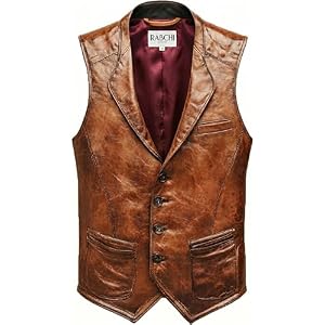 Men’s Leather Vintage Vest – Genuine Lambskin Western Cowboy Waistcoat – Classic Club Style Leather Vest for Men