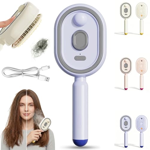 Cepillo eléctrico alisador de cabello con vapor morado miniatura 1