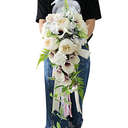 Uposao Ramo De Novia, Patrón De Gota De Agua Ramo De Rosas Artificiales, Ramos De Traje De Novia Cascada Accesorios De Centro De Mesa De Boda De Cumpleaños