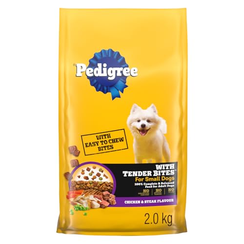 PEDIGREE with Tender Bites Small Dog Adult Dry Dog Food Chicken & Steak Flavour - With Whole Grains and Vegetables - Omega-6 for Healthy Coat and Skin, 2kg Bag image 5