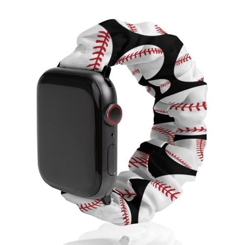 Compatible with Apple Watch Band Scrunchie 40mm 38mm Elastic Soft Black White Dots Baseballs Fabric Replacement Wristbands Bracelet Strap Women Girl for iWatch Series 6/5/4/3/2/1