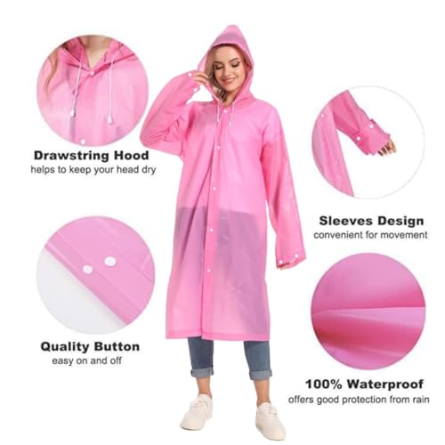 SHOCHX 2 Stück Regenjacken Wiederverwendbar Regenponcho, Unisex Eva Regenmantel Poncho Regenbekleidung Regenschutz Regen Zubehör für Wandern Camping Radfahren Reisen