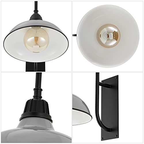 Image of JONATHAN Y 12.25 inch Gray /Black 1-Light Farmhouse Gooseneck Outdoor Wall Sconce Lamp, with Black Metal Bowl Shade, Industrial Iron LED Porch Light for Patio Garage Entryway (JYL7614D)