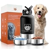 Elysian trek Botella para Perros 3 en 1 Botella Térmica de Acero Inoxidable 1 L con Cuencos Integrados – Ideal para Senderismo, Camping y Viaje – Sin BPA